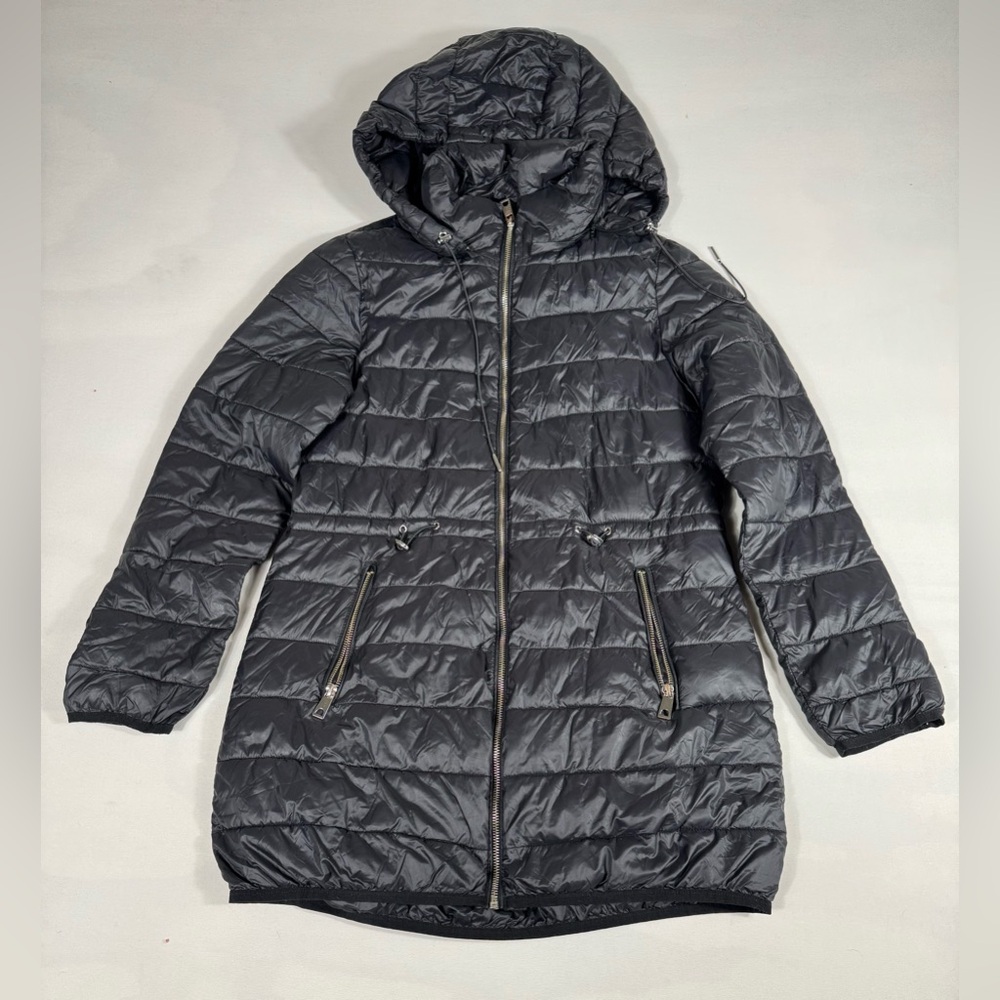 Zara Trf Outerwear Quilted Long Zip Up Jacket black Women’s Small